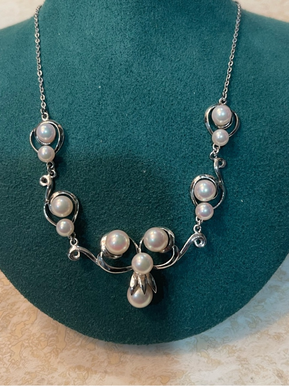 Classic Silver Pearl Drop Choker Necklace